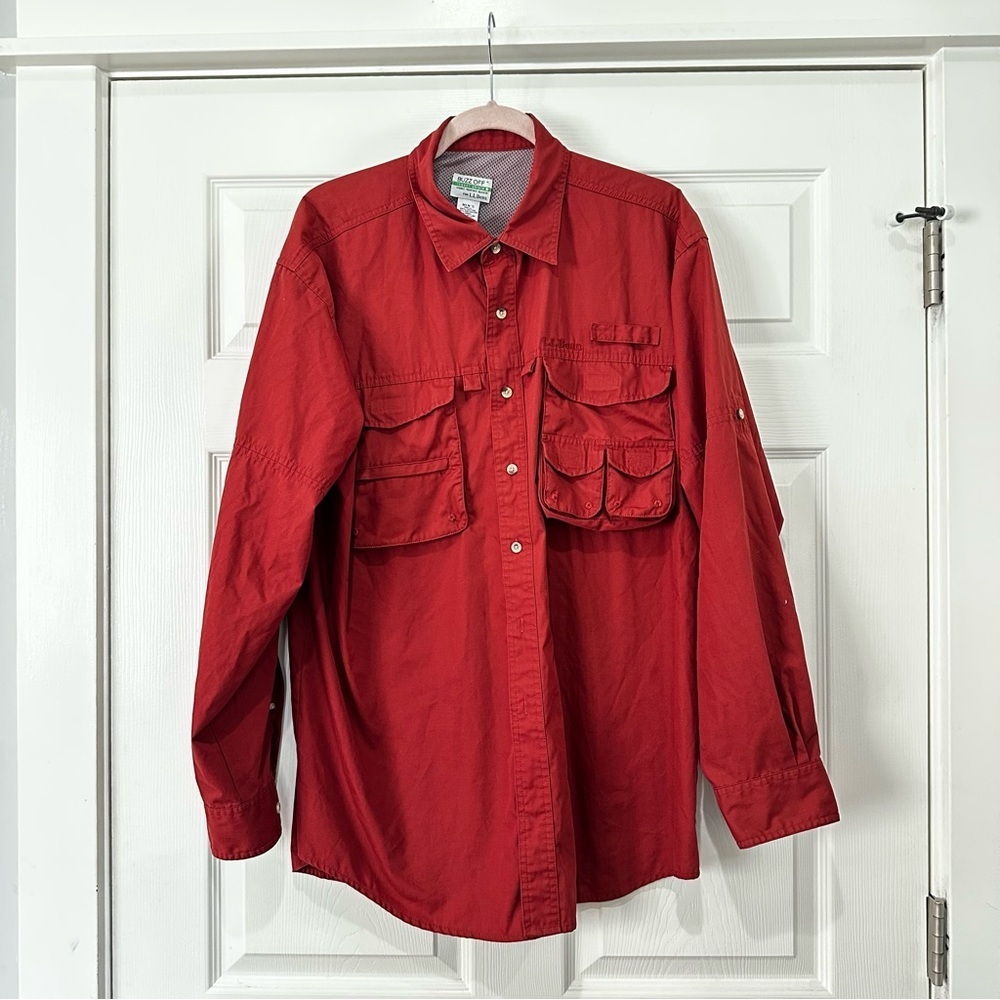 LL Bean Buzz Off Insect Shield Vented Fishing‎ Hiking Shirt Red Mens Large Reg